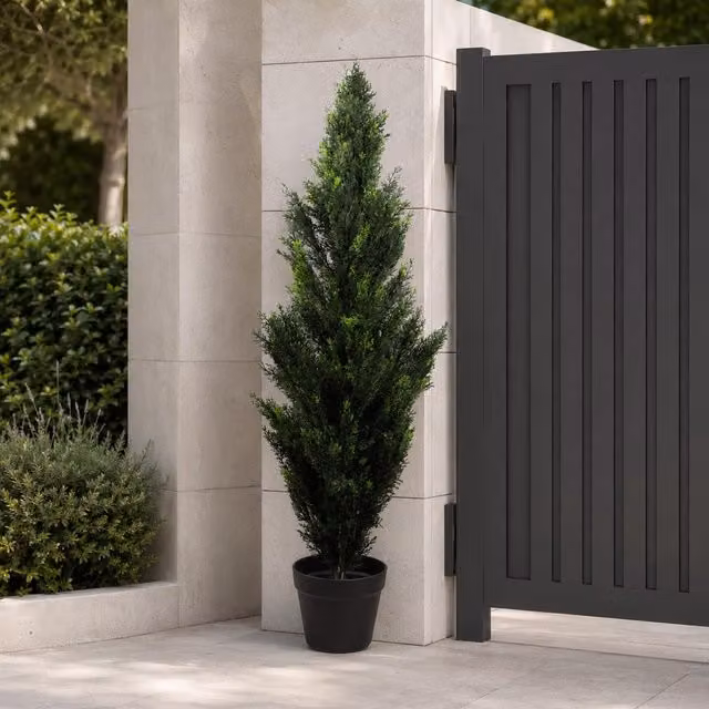 Botanik Green UV Resistant Artificial Cedar Cypress Topiary Tree, Height: 120 cm