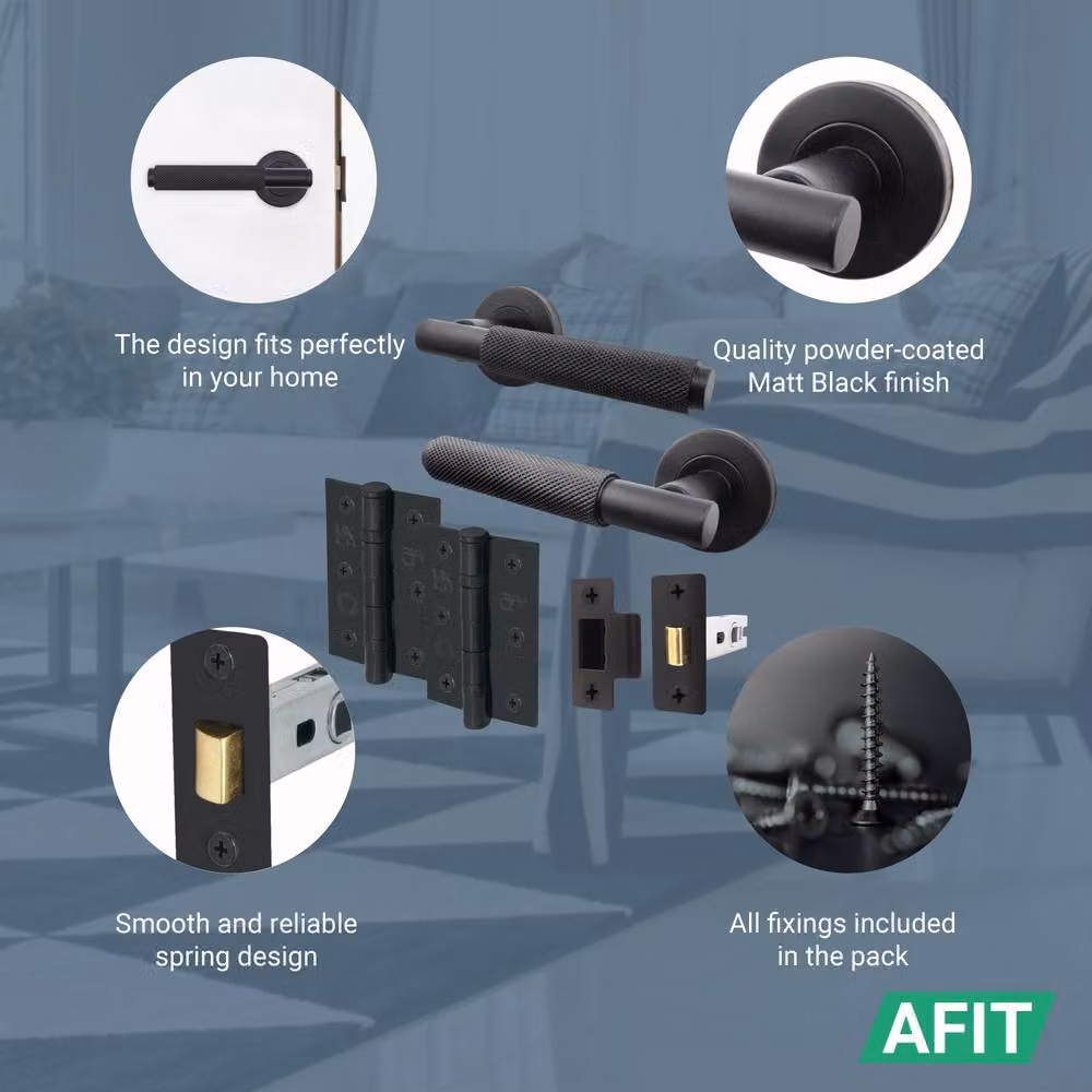 AFIT Black Knurled Rosette Door Handle Set, Pack of 3 – 5