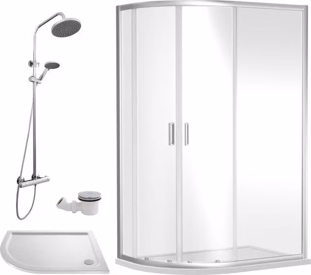 Balterley Offset Left Quadrant Shower Tray with Round Waste in White, W: 1200 mm, D: 800 mm