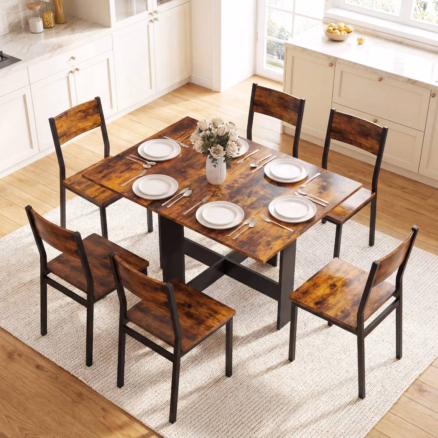 HOMCOM Folding Butterfly Leaf Dining Table in Brown and Black with Scandinavian Design – 2