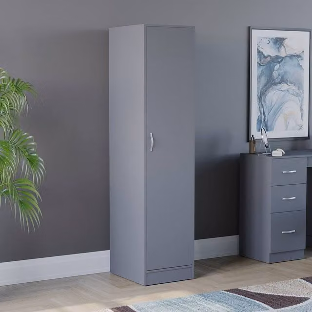 HD Designs Riano Modern 1 Door Grey Wardrobe with Internal Shelves and Hanging Rod