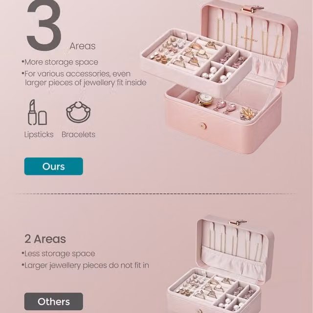 SONGMICS 2-Layer Travel Jewellery Box in Pink