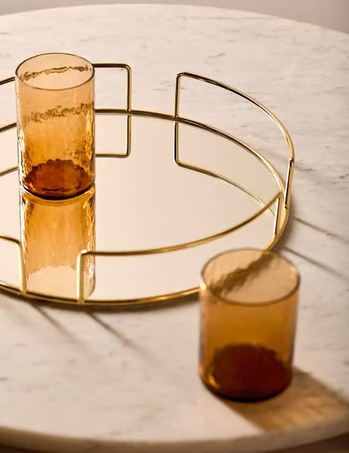 M&S Gold Mirrored Round Glass Tray