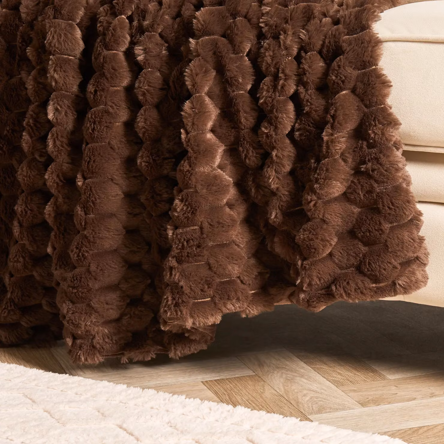 OHS Waffle Faux Fur Fleece Throw Blanket, Brown, W/D/H: 125 x 150 cm – 3