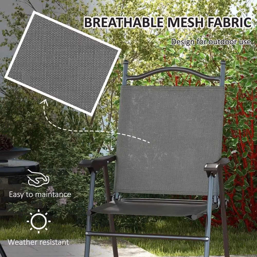 NESTLUNE Set of 2 Folding Chairs with Breathable Mesh Fabric in Dark Grey – 5