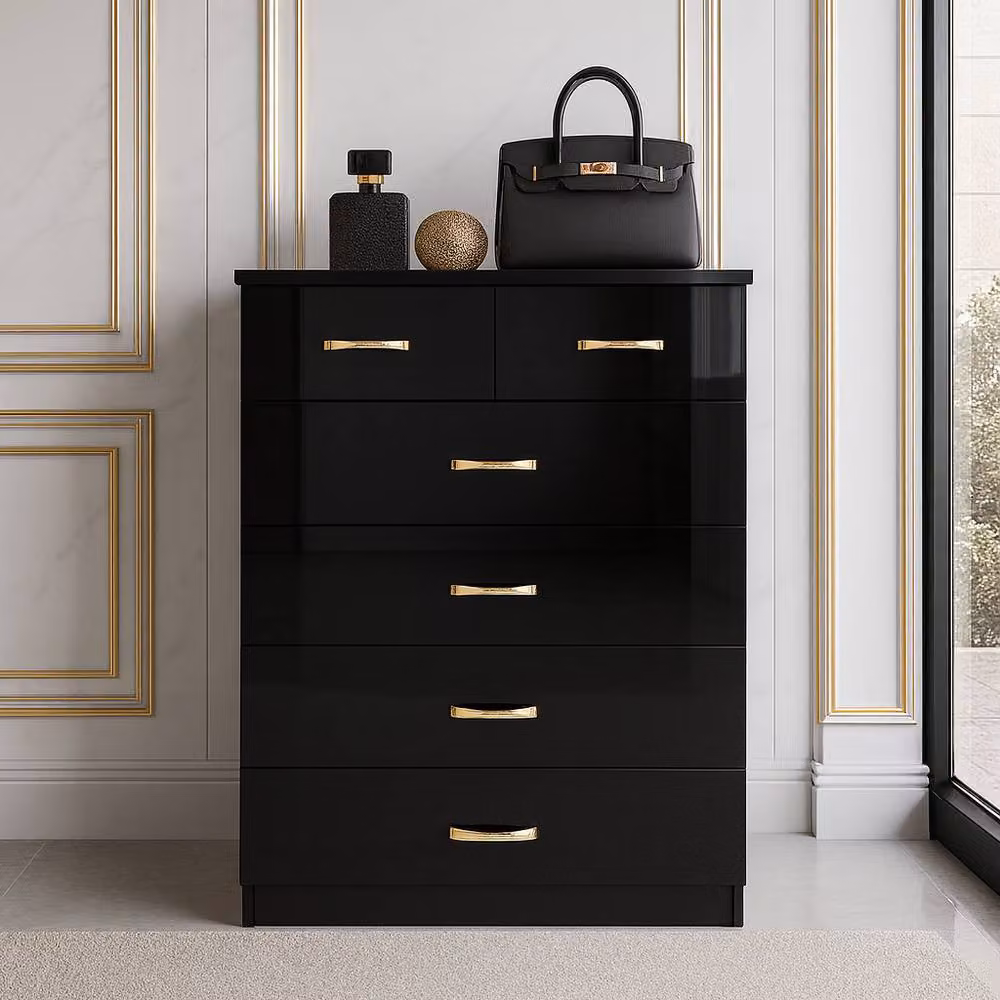 Harmin Modern High Gloss Black 6-Drawer Chest of Drawers W/D/H: 100 x 40 x 70 cm – 2