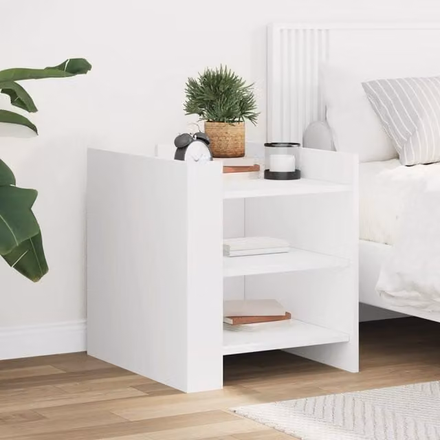 Berkfield Home White Bedside Cabinet in Engineered Wood, W/D/H: 45 x 50 x 50 cm