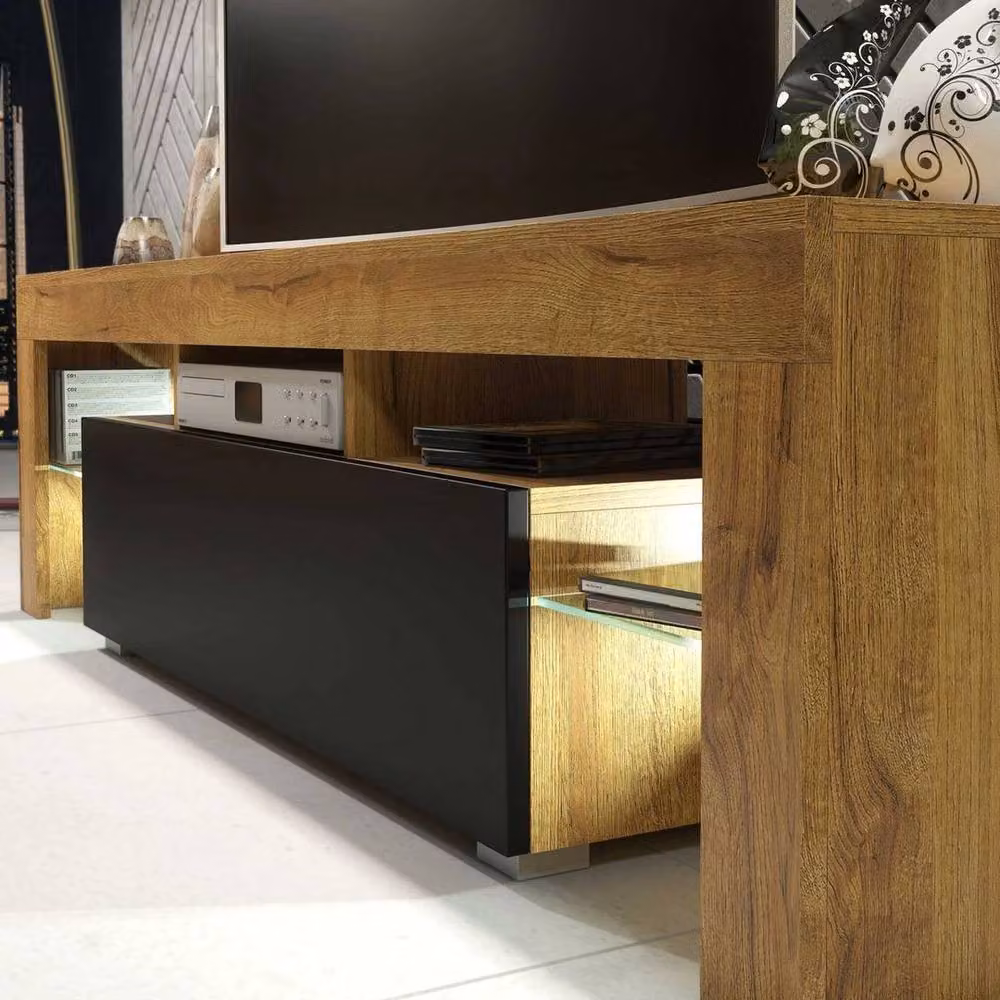 FLAVORA Modern Wood and Glass TV Unit Sideboard in Brown, Black or Beige – 3