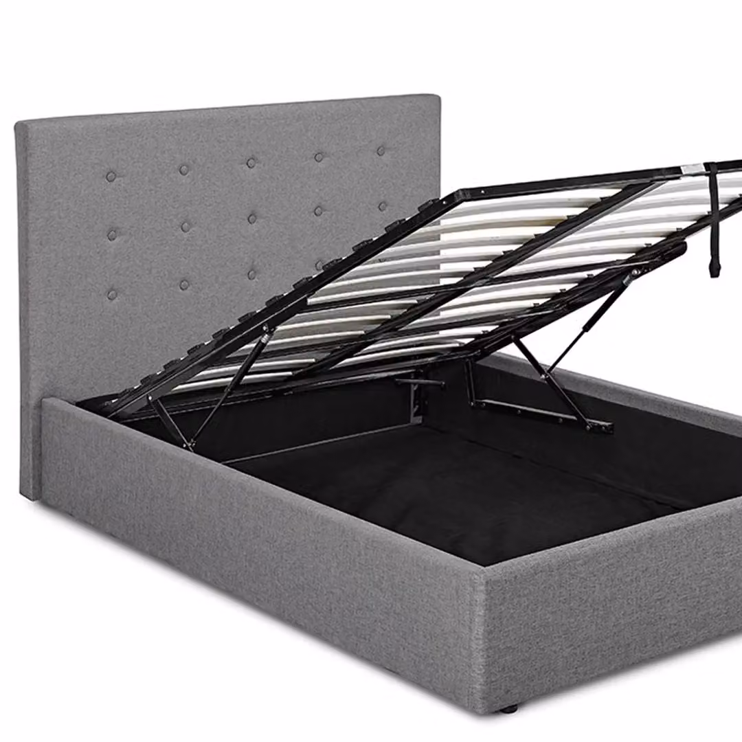 Lemon Pavilion Furniture Lucca Plus Grey Fabric Upholstered Ottoman Bed Frame, L208 x W156 x H113 cm – 3
