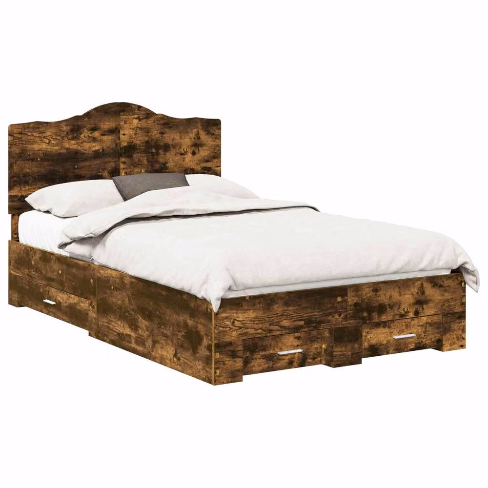 Berkfield Home Modern Bed Frame with Drawer in Smoked Oak Brown, W/D/H: 120 x 190 cm – 2