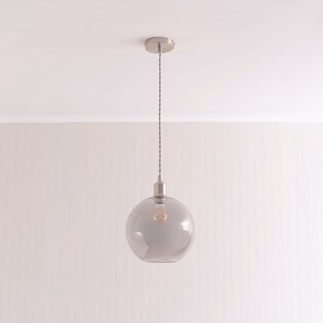 Bellamy Smoked Glass Globe Single Ceiling Pendant Light in Silver