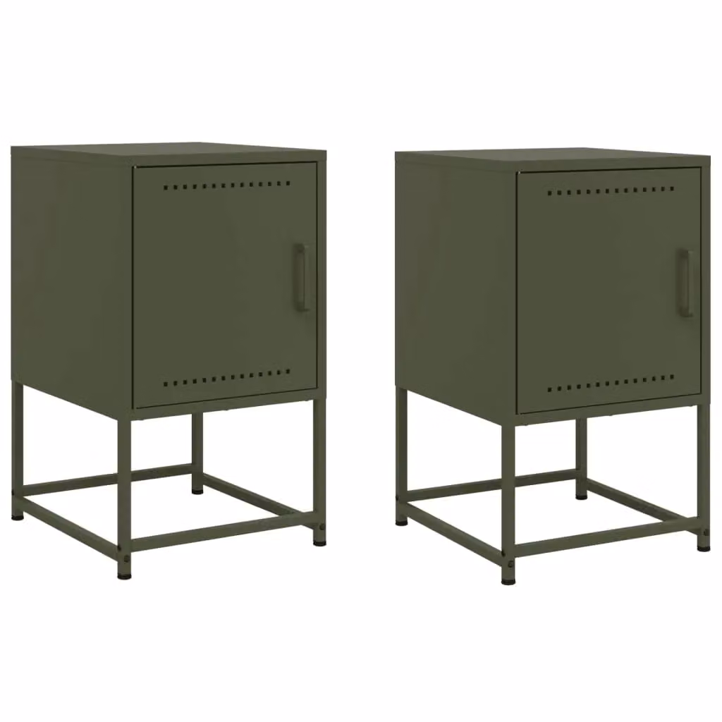 Berkfield Home Set of 2 Industrial Metal Bedside Cabinets in Olive Green, W: 36 cm, D: 39 cm, H: 60.5 cm – 2