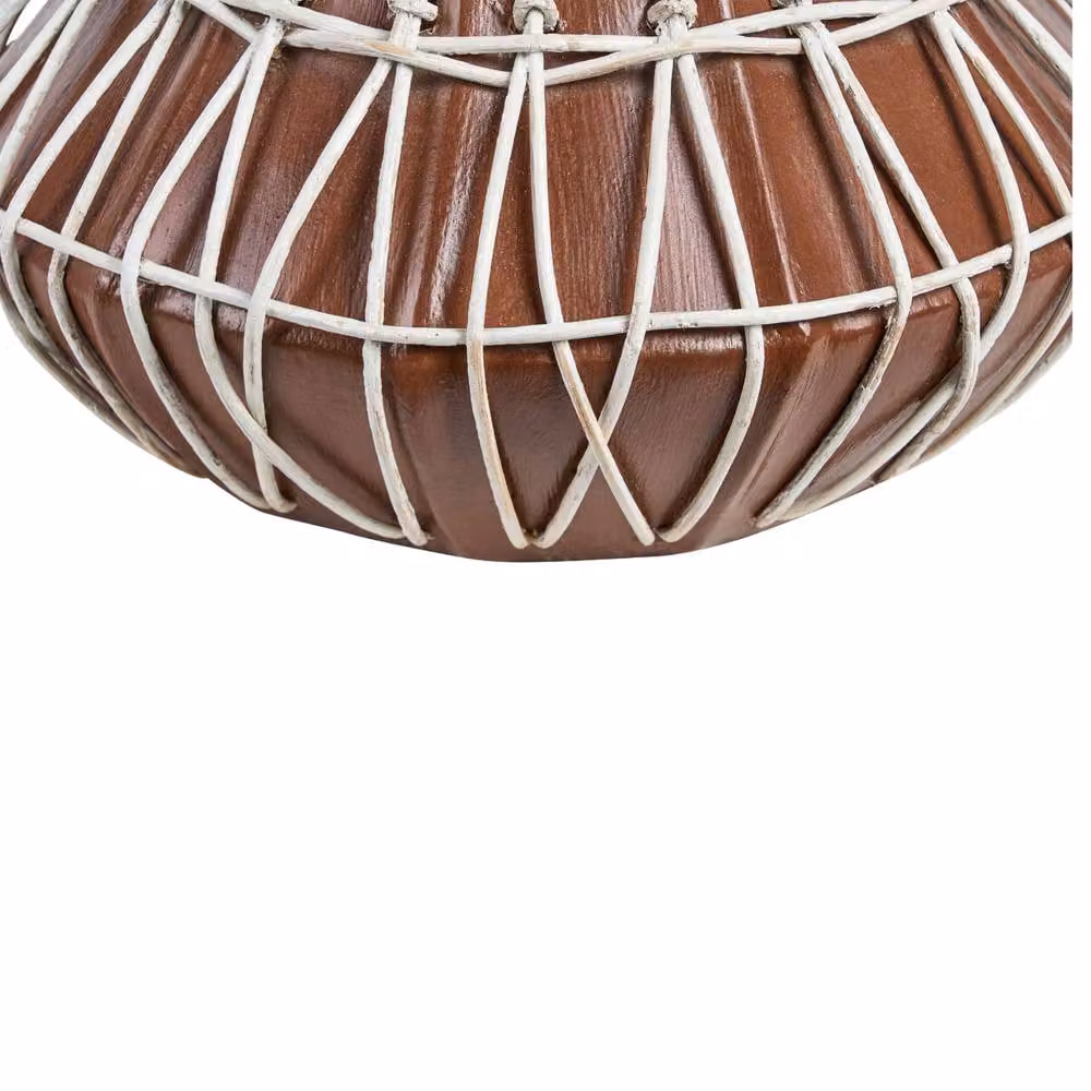 Wyld and Coco Stonewear Terracotta Vase with Rattan Braid in Natural Brown – 5