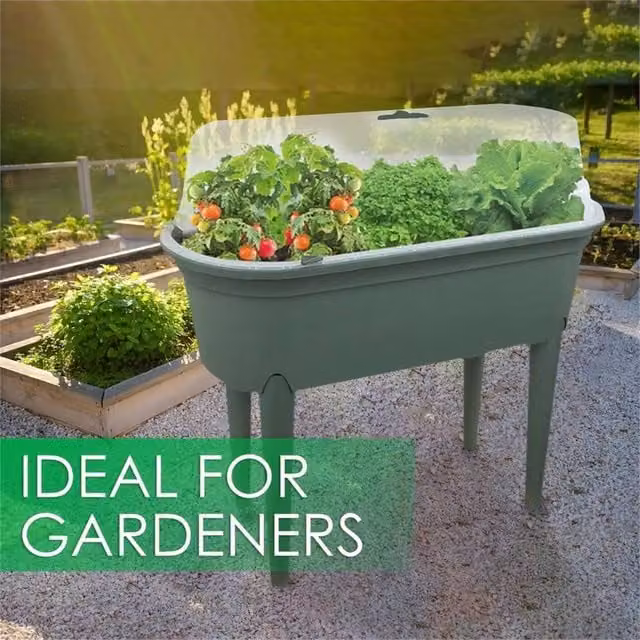 EONLION Green and Black Plastic Raised Bed Planter for Vegetable, Herb and Ornamental Gardens, W/D/H: 84 x 77 x 38 cm – 1