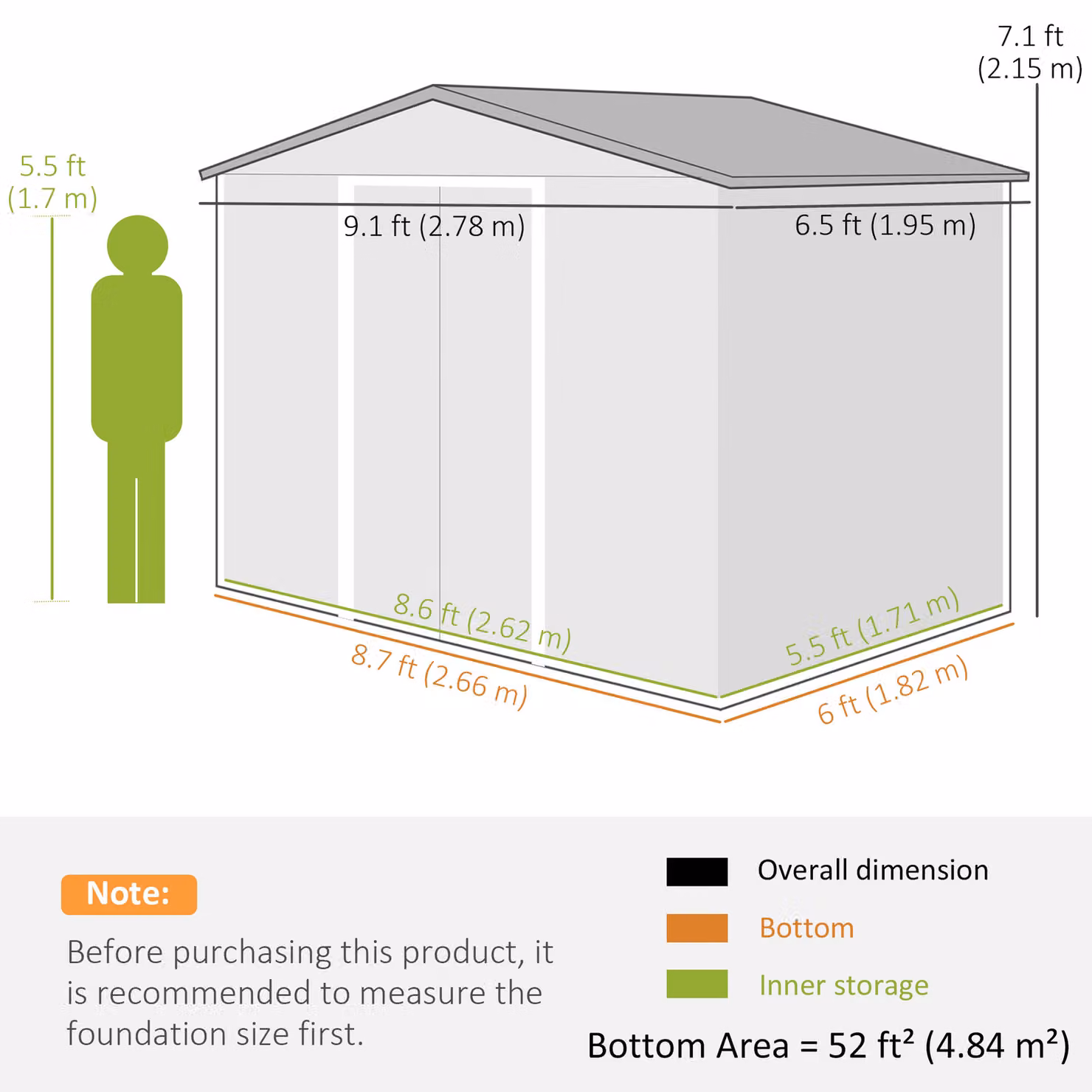 Outsunny Brown Wood-Effect Galvanised Steel Shed with Sliding Doors and Side Vent, W: 275.8 cm, D: 183.0 cm, H: 183.0 cm – 3
