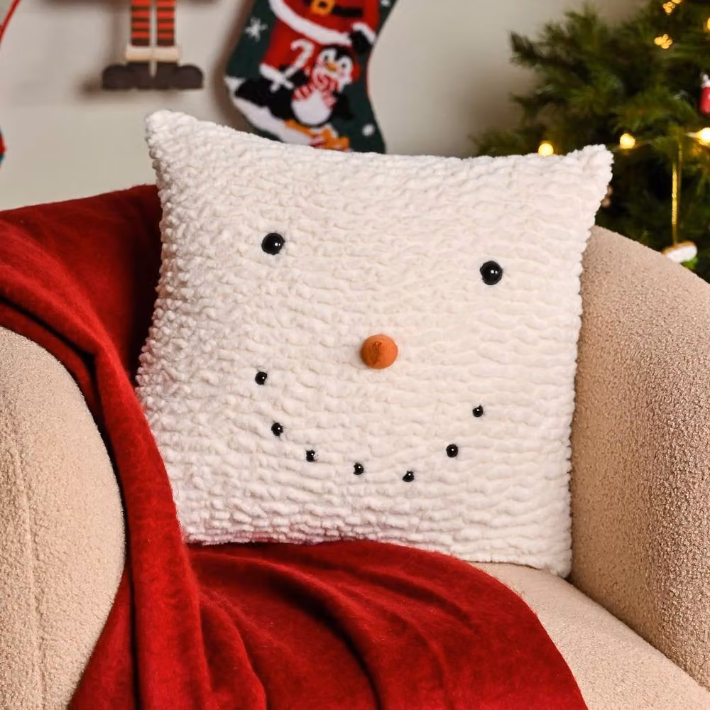 Widdop and Co Santa & Friends Snowman Cushion, W/D/H: 40 x 40 x 40 cm, Brown, Black, Orange and White – 2