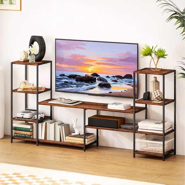 HOMCOM Industrial TV Unit Stand in Rustic Brown and Black Metal and MDF