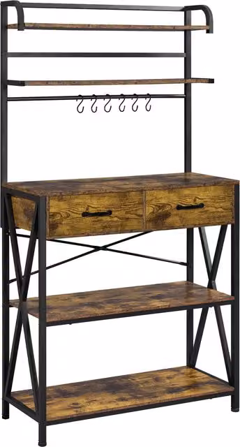 Yaheetech 5 Tier Kitchen Bakers Rack with 2 Drawers in Rustic Brown and Black