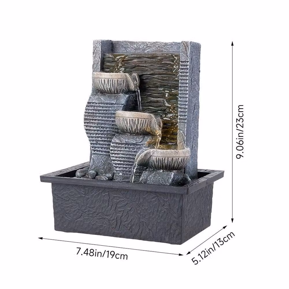 PAWNORA Modern Rectangular Indoor Tabletop Water Fountain with LED Light in Grey – 2