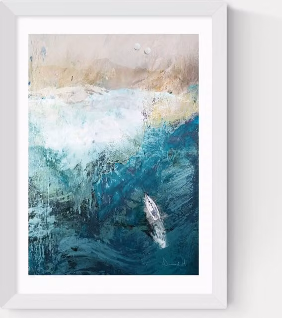 East End Prints Azure Walk Maritime Abstract Framed Wall Art in White and Blue