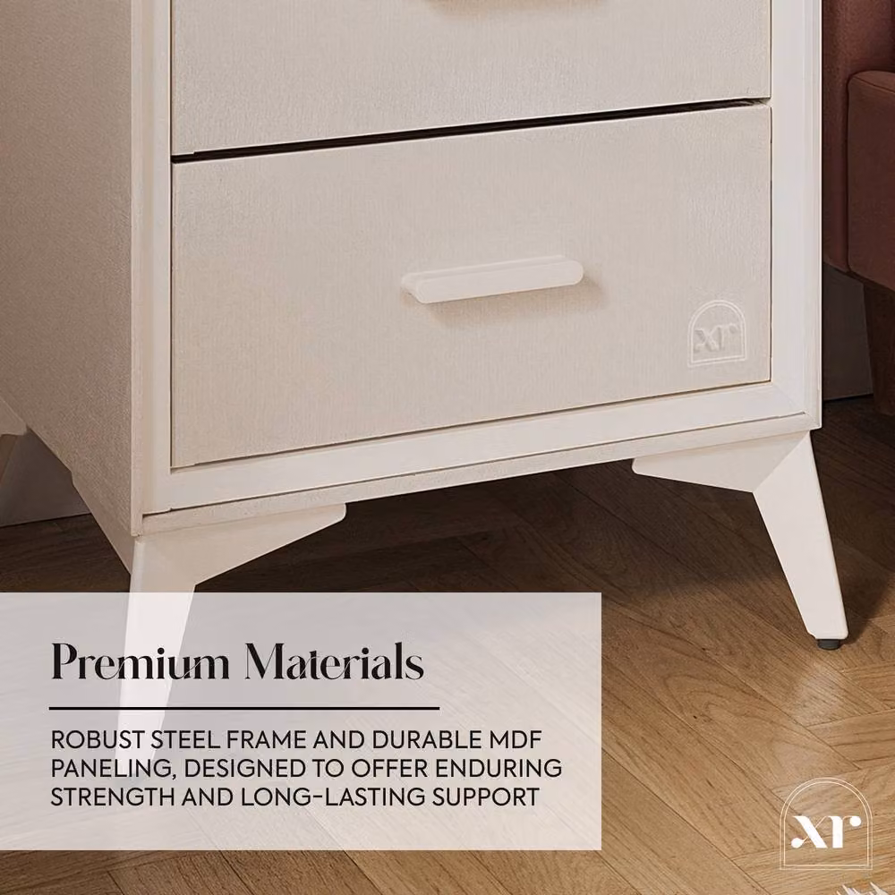 X Rocker Florence 2 Drawer Bedside Table in Beige and White – 3