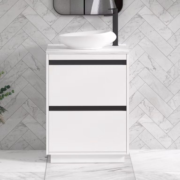 Royal Bathrooms Orion 600mm Matt White Floor Standing Countertop Vanity Unit with Nova Basin and Black Accent Trim