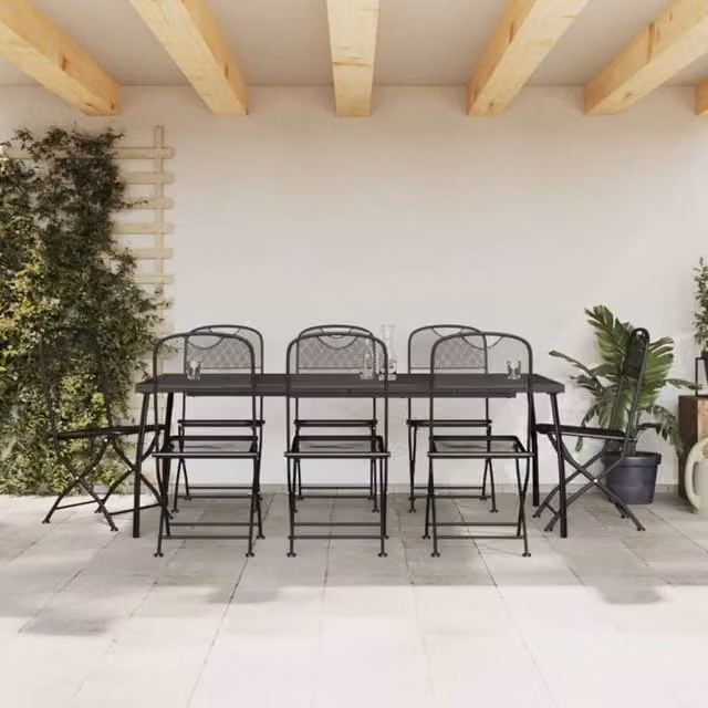 Berkfield Home 9 Piece Anthracite Metal Mesh Garden Dining Set in Black