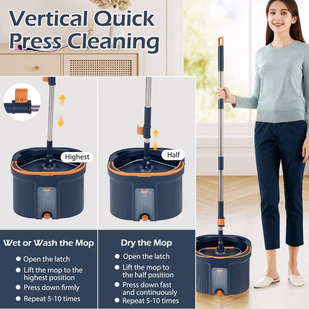Costway Mop and Bucket Set with Wringer and 8 Microfibre Pads in Blue – 7