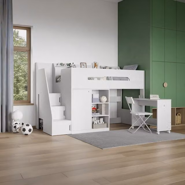 Flair Furnishings Stepaside High Sleeper Workstation in White