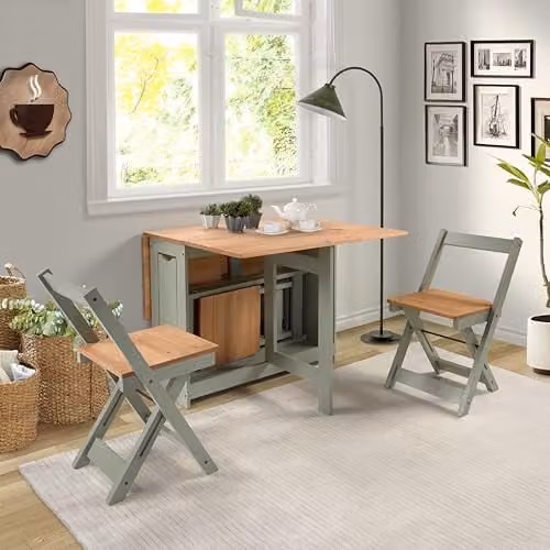 Seconique Santos Butterfly Dining Set in Green and Distressed Waxed Pine with Drop Leaf Table and 4 Chairs – 1