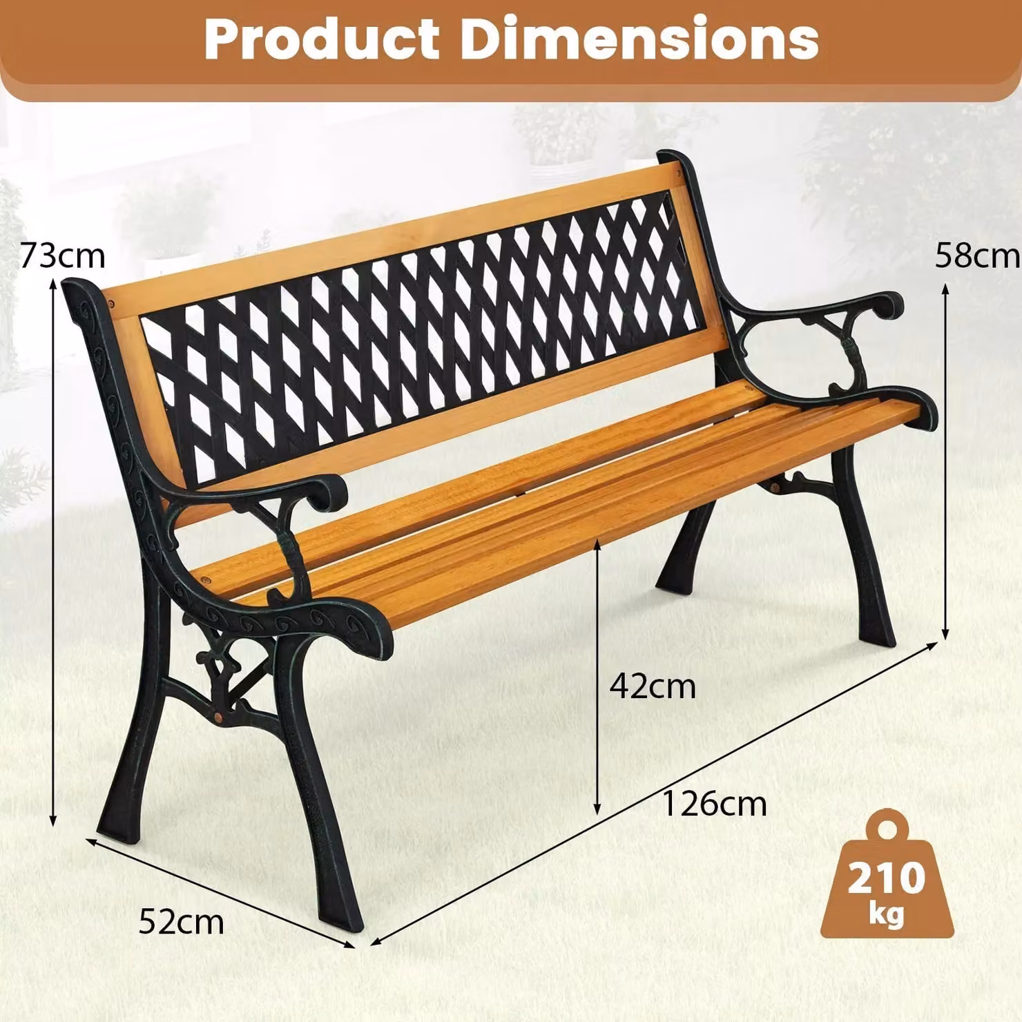Costway Black Outdoor Garden Bench Loveseat with Wood Slats and Metal Frame – 2