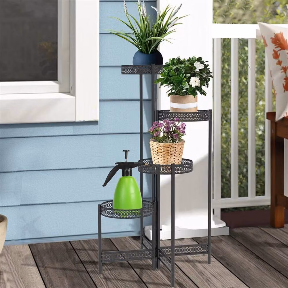 EONLION 4 Tier Black Lacquered Metal Plant Stand – 3
