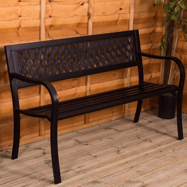 Vida Designs Matt Black Steel and Plastic Garden Bench