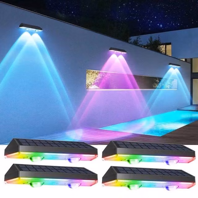 SPETLEK 8-Pack Solar Powered Multicolour LED Garden Wall and Fence Lights in Black