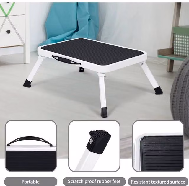 SPETLEK Foldable Step Ladder with Non-Slip Rubber Feet in White – 1