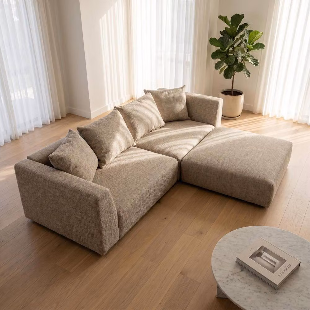 Abakus Direct Tokyo Reversible L-Shape Corner Sofa in Green and Beige Brushed Tweed Fabric – 2