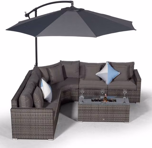 Giardino Santorini 5 Seat Rattan Corner Sofa Set with Drinks Cooler Coffee Table in Grey