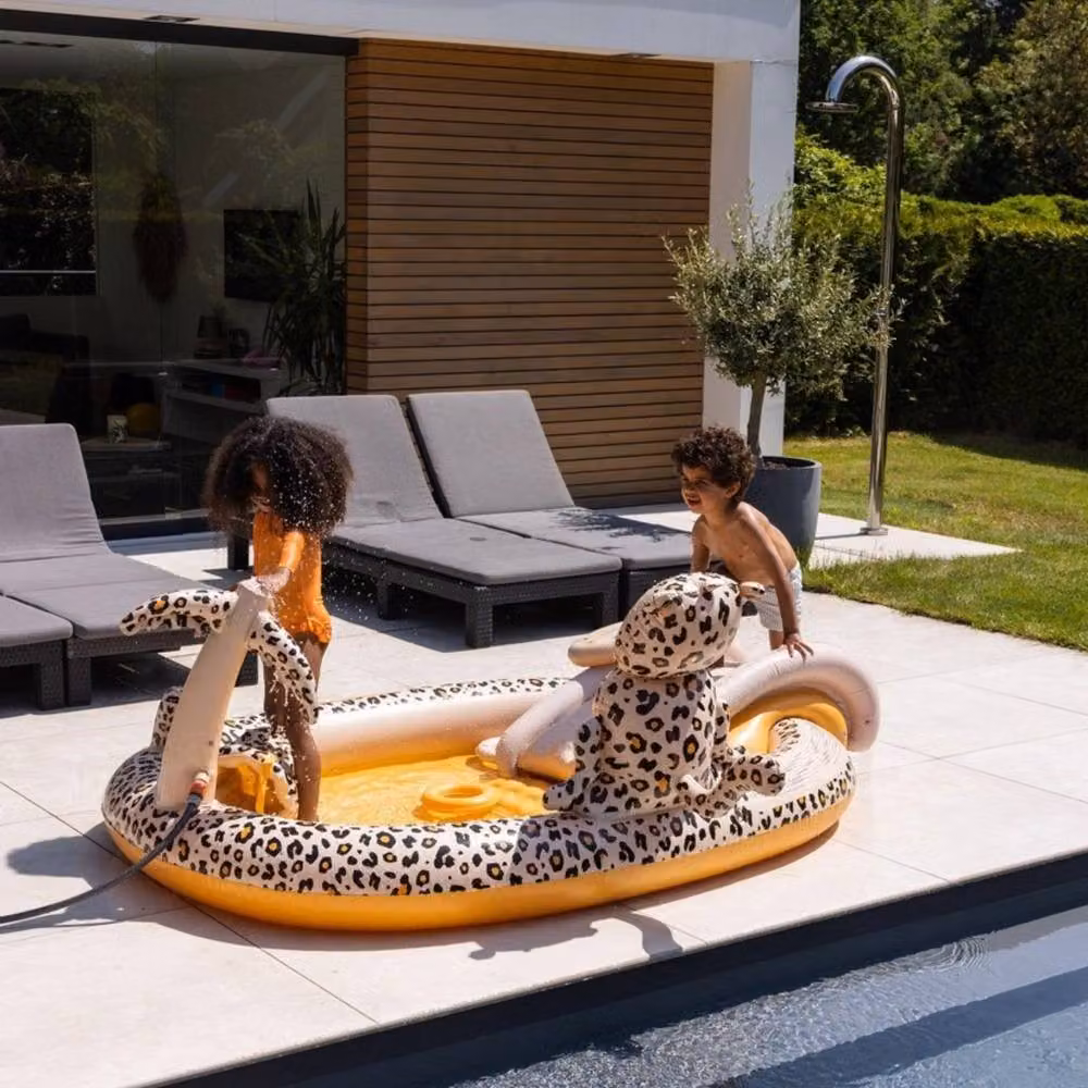 Garden Greatness Inflatable Safari Chic Childrens Play Pool with Slide and Spray, Beige and Multicolour, W/D/H: 230 x 230 x 89 cm – 2