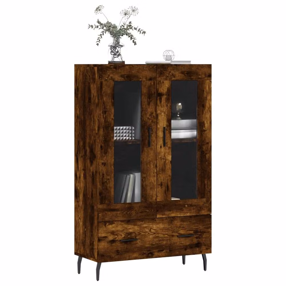 Berkfield Home Modern Smoked Oak Highboard with Glass Doors, Brown, W: 69.5 cm, D: 31 cm, H: 115 cm – 3