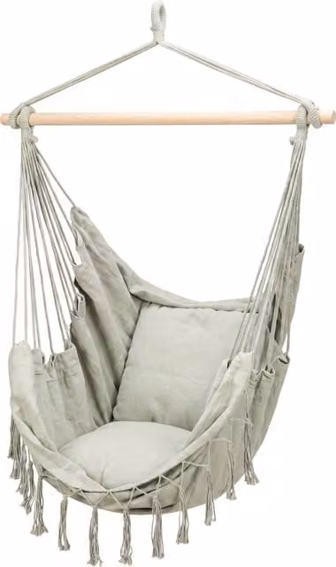GEEZY Boho Egg Hammock Swing Chair with Fabric Cushion in Grey