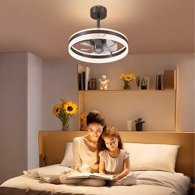 HOMCOM Modern LED Ceiling Fan Light with Remote Control, Dimmable CCT and Timer in Black and White