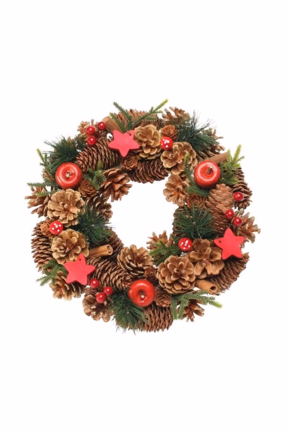 KDMD Woodland Natural Christmas Wreath with Red Stars in Brown and Red, Diameter: 30 cm – 2