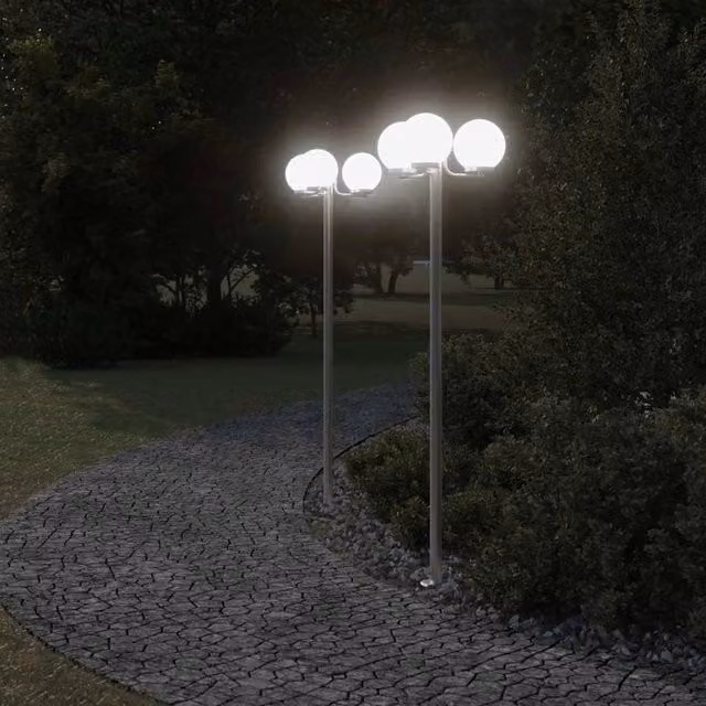 Berkfield Home Set of 3 Silver Stainless Steel Outdoor Floor Lamps, Height: 215 cm