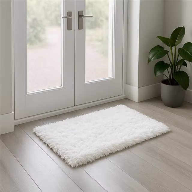 Velosso Supersoft Shaggy High Pile Rectangular Mat, White, W/D: 60 x 40 cm