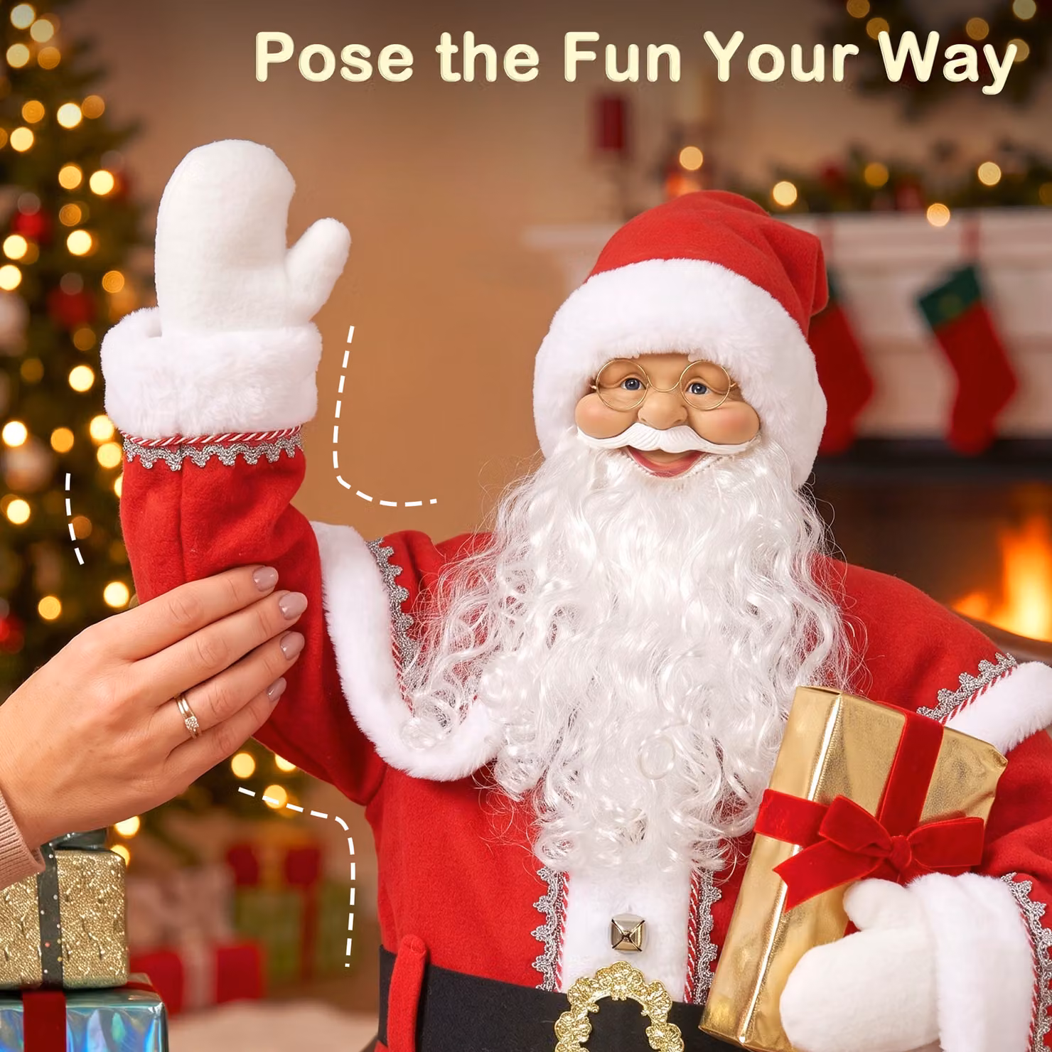 HOMCOM 5ft Life Size Animated Singing Santa Claus in Red with Rotating Head, Waving Hand and Posable Arms, Height: 152.4 cm – 6
