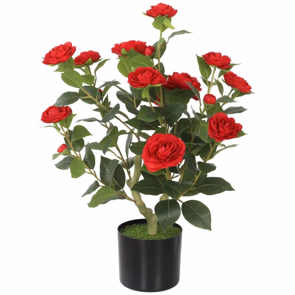 HOMCOM Red Artificial Camellia Flower Plant with 116 Leaves, Height: 65 cm – 2