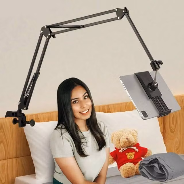 SPETLEK Rotating Adjustable Long Arm Desk Table in Black