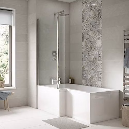 Nuie WBS1785L Modern L-Shaped Square Corner Shower Bath, Left Hand, White, W/D/H: 170 x 85 x 40 cm – 2