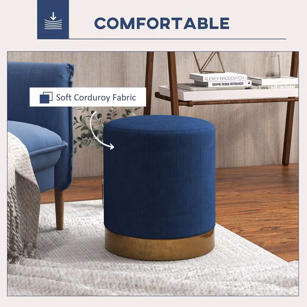 STILVORA Blue Corduroy Upholstered Cylindrical Footstool – 5