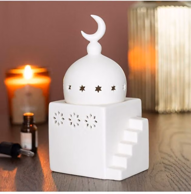 KDMD White Ceramic Mosque-Shaped Oriental Tealight Burner for Fragrance and Decor